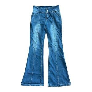 Vtg Classic Blue High Ride Flared Women Jeans Stretch